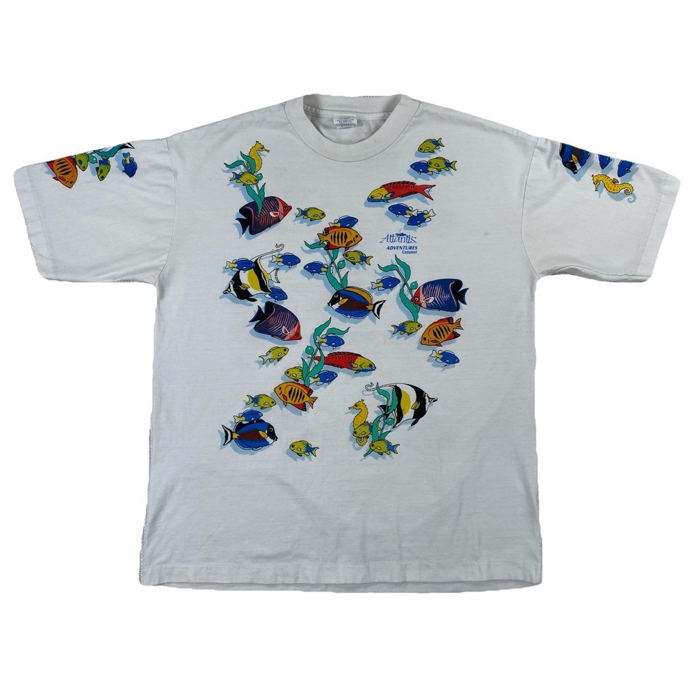 Vintage Atlantis Adventures Cozumel Fish AOP T-Shirt Adult Large Single Stitch